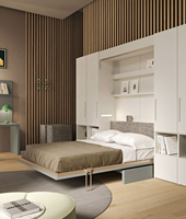 Hochwertiges Queen- und King-Size Graues Massivholz Luxus-Schrankbett mit Wandschränken Modernes Design Platzsparend