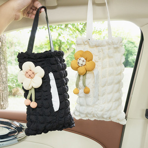 Linda caja de pañuelos para coche con diseño colgante para respaldos de asientos, organizador con patrón de girasol, negro y blanco - Product Image 2