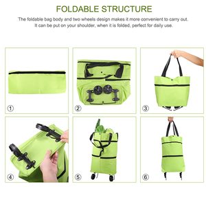 Convenient Foldable Oxford Tote with Wheels Supermarket <b>Shopping</b> Bag Large Capacity Waterproof for Daily Use - Product Image 6