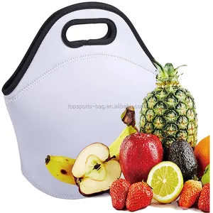 Tas makan siang kosong Neoprene putih sublimasi ritsleting desain tas Tote Anda sendiri