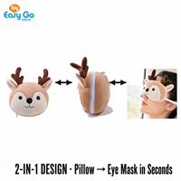 Oreiller de voyage et masque pour les yeux 2 en 1 en peluche, coussin doux pour le cou pour avion/sieste au bureau - Élan et Ours