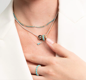 Collares de Joyería Fina CANNER Versátiles de Plata de Ley S925 con Incrustaciones de Turquesa Blanca y Circonita 5A, Diseño Curvo Simple - Product Image 2