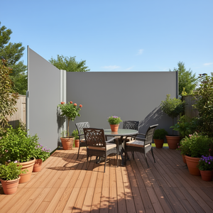 Paravent d'extérieur 79 x 236 pouces en polyester gris, imperméable, rétractable, protection UV 30+, déflecteur de vent et anti-insectes pour patio - Product Image 2