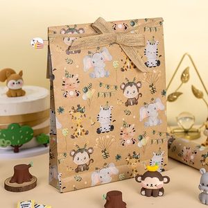 Cute <b>Animal</b> Theme Elephants Monkeys Giraffes Tigers Kraft <b>Wrapping</b> <b>Paper</b> for Gift <b>Wrapping</b> - Product Image 2