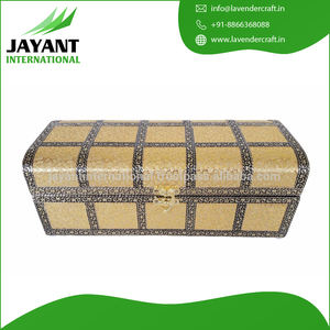 Cajas de joyería de madera hechas a mano con acabado de cuero Artificial de Color dorado - Product Image 4