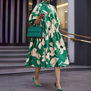 <span class=keywords><strong>Abiti</strong></span> <span class=keywords><strong>Midi</strong></span> Casual da donna con mezza manica <span class=keywords><strong>a</strong></span> collo alto con stampa floreale ampia - Product Image 3