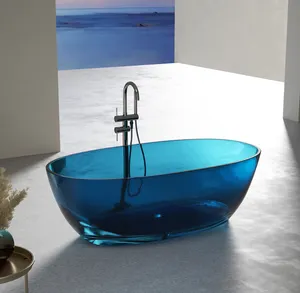 Solida superficie traslucida blu cristallo trasparente pietra pietra vasca da bagno bagno vasca trasparente freestanding vasche idromassaggio