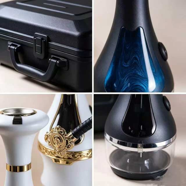 High Quality Luxury Electric Portable Stainless Steel Frosted Hookah Shisha Set LED Display Mini Hookah with Batteries Included