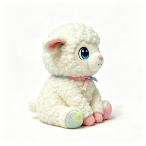 Cordero de peluche personalizable, oveja de peluche suave con lazo, adorable cordero con detalles de arcoíris, cordero de peluche de ojos azules - Product Image 2