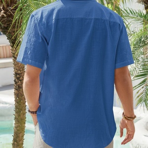 Chemises légères boutonnées pour hommes en coton et lin à manches courtes, décontractées, pour la plage et les vacances, vente en gros - Product Image 2
