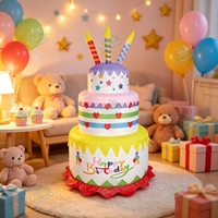 Décoration de gâteau d'anniversaire gonflable commerciale avec lumières LED imprimées, pour extérieur, jardin, pelouse, fête, festival, accessoire de décoration 6 pieds