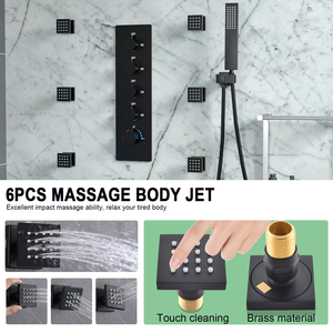 Ensemble de robinetterie de salle de bain avec pommeau de douche LED effet pluie en nickel brossé et douchette à main - Product Image 6