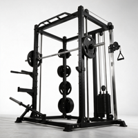 Rack de squat mural pliable avec rangement de barres intégré, machine Smith commerciale peu encombrante avec plaques de poids et machine Smith