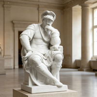 Statue de guerrier réfléchissant en marbre blanc, style néoclassique, sur mesure, pour cour de villa