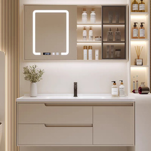<b>Wall</b> Mounted Smart Bathroom Vanity with Sink Waterproof Plywood Cabinet for Modern Villa Bathroom Eco-Friendly Durable - Product Image 3