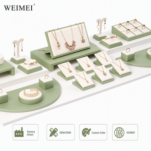 WEIMEI Présentoirs à bijoux vert sauge en velours crème pour pendentifs, bagues, colliers, boucles d'oreilles et autres, pour boutique de bijoux et ensemble de présentation - Product Image 2