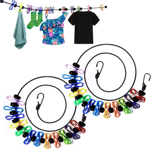 Corde à linge de voyage portable pour l'extérieur, corde à suspendre pour hôtel, corde élastique coupe-vent, gadget de séchage de vêtements de voyage - Product Image 1