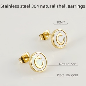 <strong>Earrings</strong> <strong>Men</strong> 26 Initial Letter Shell <strong>Stud</strong> 18K Gold Stainless Steel Women Stainless Steel Fashion Jewelry <strong>Earrings</strong> for Gift - Product Image 2