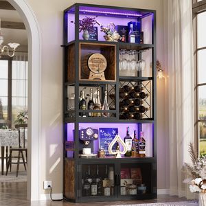 Mueble Bar Industrial Alto Directo de Fábrica con Luces LED y Enchufe, Estante Metálico para Vinos, Mueble Independiente para Almacenamiento de Licores - Product Image 1