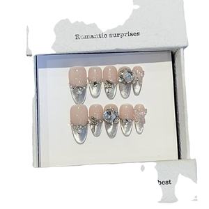 Primavera ojo <span class=keywords><strong>de</strong></span> gato estilo francés 10 piezas <span class=keywords><strong>Uñas</strong></span> acrílicas largas hechas a mano al por mayor <span class=keywords><strong>uñas</strong></span> postizas diseñador prensa en las <span class=keywords><strong>uñas</strong></span> - Product Image 3