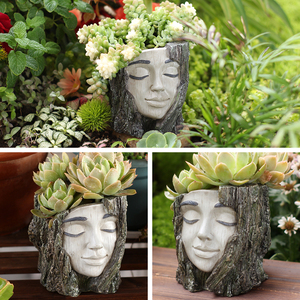 <span class=keywords><strong>Pot</strong></span> de fleurs rustique <span class=keywords><strong>en</strong></span> résine <span class=keywords><strong>en</strong></span> forme de tête d'arbre, inspiré de la nature, pour plantes succulentes - Product Image 5