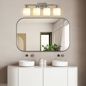 Applique da Bagno Moderna a 4 Luci con Finitura Nichel e Paralume in Vetro Bianco Latte per Bagni e Camere da Letto - Product Image 1