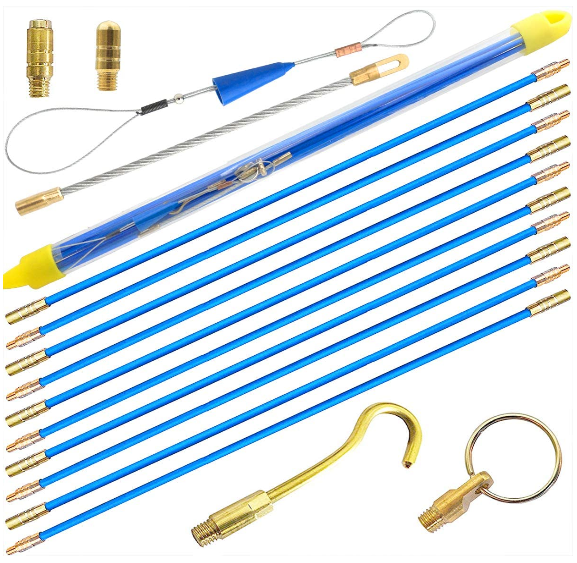 Fiberglass Electrical Connectable Fish Tape Pull Kit Cable Rod Set with Hook and Hole Kit in Transparent Tube