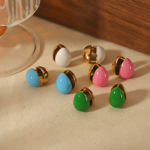 Teardrop Shape <b>Stud</b> Earrings Oil Coated <b>Titanium</b> Steel For Women Gift Jewelry Fashion Ear Clips Colorful Design - Product Image 2