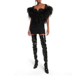 Botas largas de invierno con <span class=keywords><strong>media</strong></span> cremallera lateral de tacón de aguja de charol negro brillante para mujer botas por encima de la rodilla <span class=keywords><strong>hasta</strong></span> <span class=keywords><strong>el</strong></span> <span class=keywords><strong>muslo</strong></span> - Product Image 2