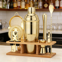Ensemble d'outils de bar avec support en bambou, ustensiles de bar en acier inoxydable, kit de shaker à cocktails original pour barman, 11 pièces