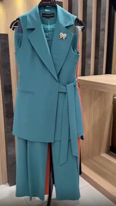 Completo da <span class=keywords><strong>donna</strong></span> elegante a tinta unita con top senza maniche a collo risvoltato e <span class=keywords><strong>pantaloni</strong></span> lunghi, set slim da 2 pezzi per feste e occasioni speciali - Product Image 5