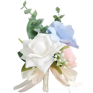 Xh062 tươi Mori đám cưới cô dâu chú rể Corsage Phù Dâu chị em Nhân Tạo Màu xanh bột loạt cổ tay hoa
