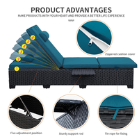 Ensemble de chaises longues de patio en osier modernes, inclinables et réglables, avec porte-gobelets latéraux pour piscine, jardin, plage