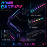 Support d'écran avec éclairage RGB personnalisable, bras à ressort, 17-32 pouces, VESA, hauteur réglable, support ergonomique à bras unique