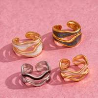 Bague ajustable pour femme en acier inoxydable style Hip Hop avec émail