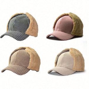Gorro de Piel Sintética con Orejeras a Cuadros, Personalizado con Logotipo, Gorra de Béisbol Unisex de 6 Paneles, Bordado 3D, Cálido para Invierno - Product Image 1