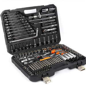 128 Piece Automotive Repair Tool Set 1/2 In Socket Wrench Pliers Screwdriver Bits Chrome Vanadium Steel Hard Case Auto Mechanic - Product Image 1