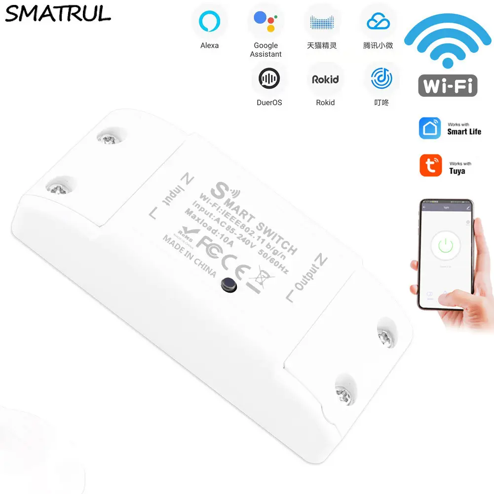 Yieryi interruptor de luz inteligente wifi, controlador de relé de voz com aplicativo life, módulo do google home alexa de parede 110v 220v 10a branco