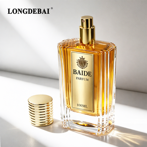 2026 New Factory Men Luxury Perfume Glass Bottle Empty <b>Clear</b> Crimp Rectangle Gold Zamac Cap 30ml 50ml 100ml Perfume Bottle - Product Image 3