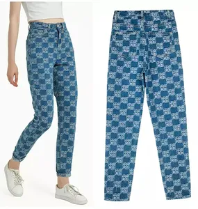 Оригинальные повседневные джинсы по лучшей цене, синие прямые джинсовые брюки, модные жаккардовые брюки с принтом унисекс