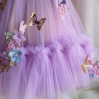 2025 filles robe de bal robe violet papillon ailes nouvelle fleur maille moelleux gaze jarretelle dentelle princesse robe pour les mariages