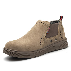 Men's Breathable Steel Toe Safety Shoes Khaki Elastic Band Mid-Cut Anti-Smashing Anti-Puncture Construction Work Shoes - Product Image 5