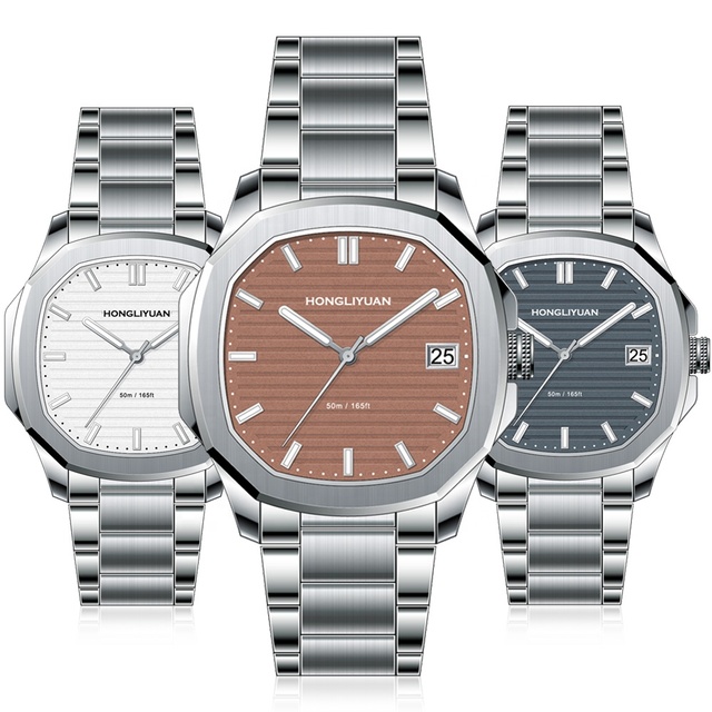 Mens Stainless Steel Quartz Watch Green Dial Waterproof Luminous Wristwatch High Quality Custom Logo OEM Watch Supplier