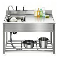 Évier amovible en acier inoxydable à cuve simple ou double avec plan de travail intégré et étagère de rangement pour cuisine et salle de bain (intérieur/extérieur)