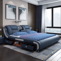 Cama de Masaje Eléctrica Multifuncional Ajustable Tamaño King con Soporte Integrado para TV, Cama Lujosa y Suave con Tapicería de Cuero Premium