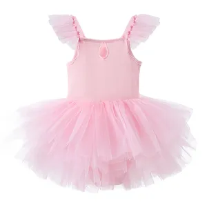 Gaun tutu balet anak perempuan, gaun pesta Leotard Tutu dengan bulu halus 4 lapis untuk balerina (18 bulannya-7 tahun)