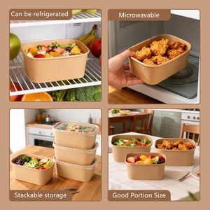 Cajas y Tazones Rectangulares de Papel Kraft Biodegradable Desechables de 360 ml/12 oz para Alimentos, Venta al por Mayor, Impresiones Personalizadas - Product Image 2