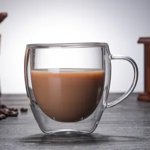 Taza de café y té reutilizable de doble pared, taza de café con doble pared, con mango, café expreso, Latte, capuchino de vidrio