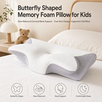 Oreiller ergonomique en mousse à mémoire de forme en forme de papillon pour enfants, à rebond lent, avec support cervical et design en corne de vache, en gel