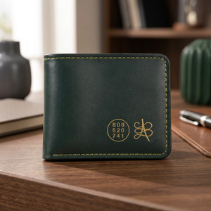 Green Genuine Leather Bifold <b>Wallet</b> Slim Card Holder RFID Blocking Coin Pocket Custom <b>Engraved</b> Gift Set for Men - Product Image 3